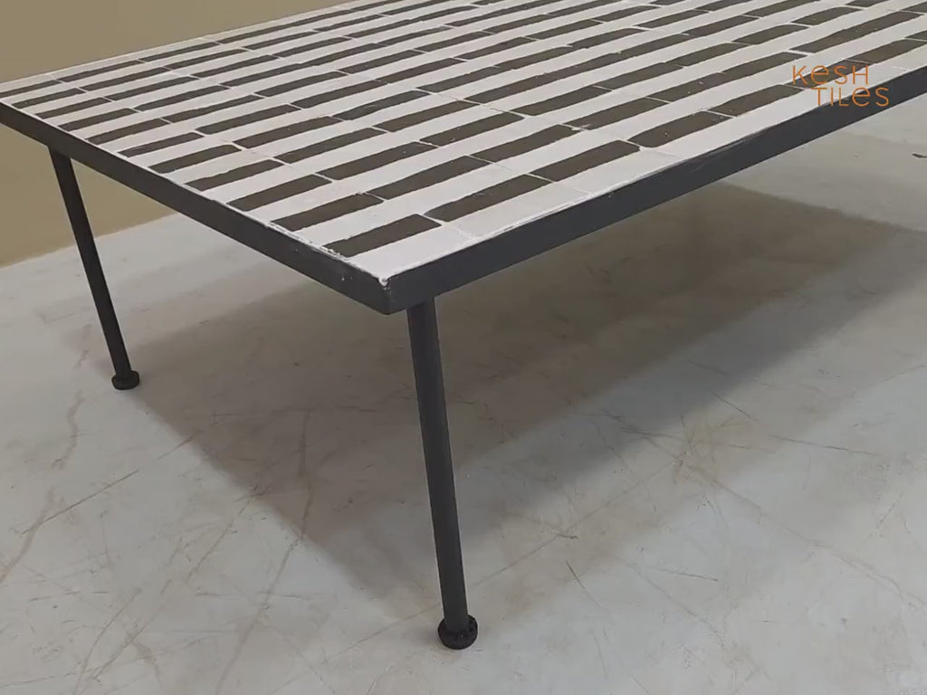 Warda - Black and White Striped Mosaic Coffee Table, Handmade Modern Zellige Table
