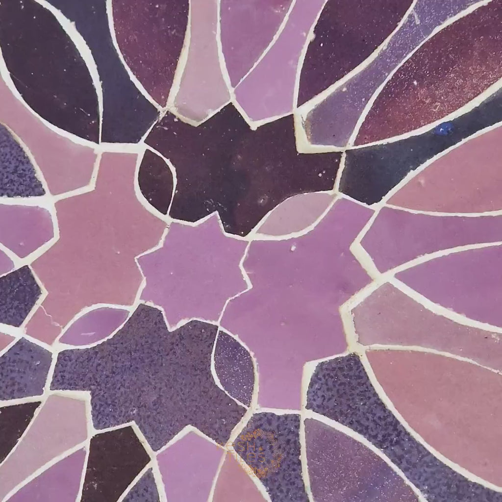 Ourtane - Purple Mosaic Table, Lavender Flower Design Moroccan Patio Table