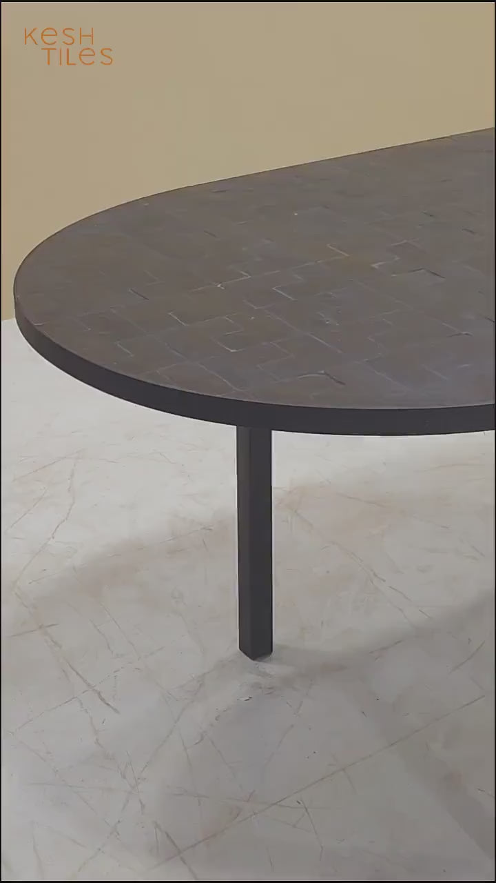 Aywa - Oval Black Mosaic Table, Handmade Moroccan Patio Table