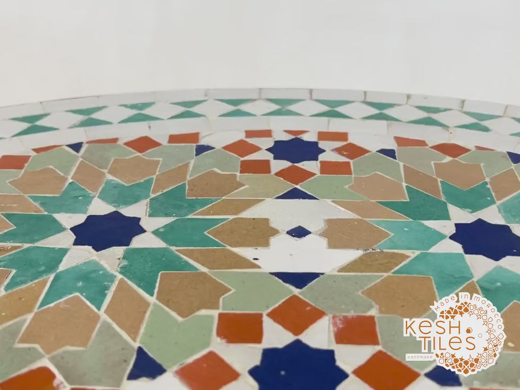 Malak - Colorful Moroccan Mosaic Patio Table, Handmade Zellige Geometric Design