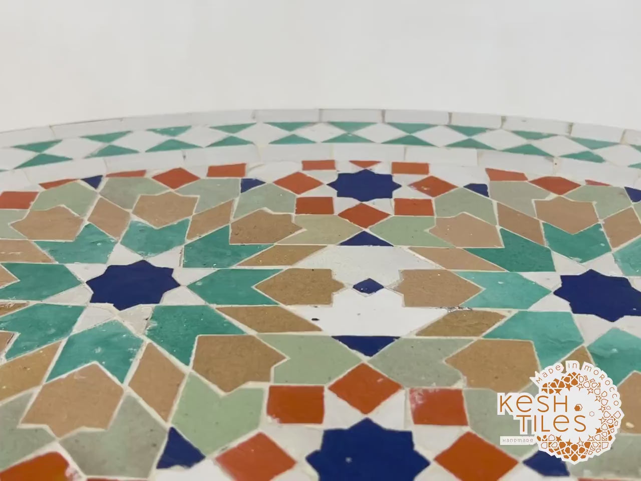 Malak - Colorful Moroccan Mosaic Patio Table, Handmade Zellige Geometric Design