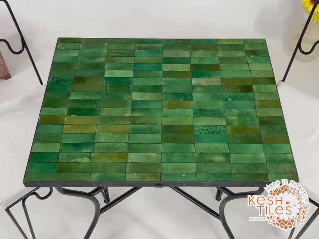 Nafas - Rectangular Mosaic Table, Green Handmade Moroccan Zellige