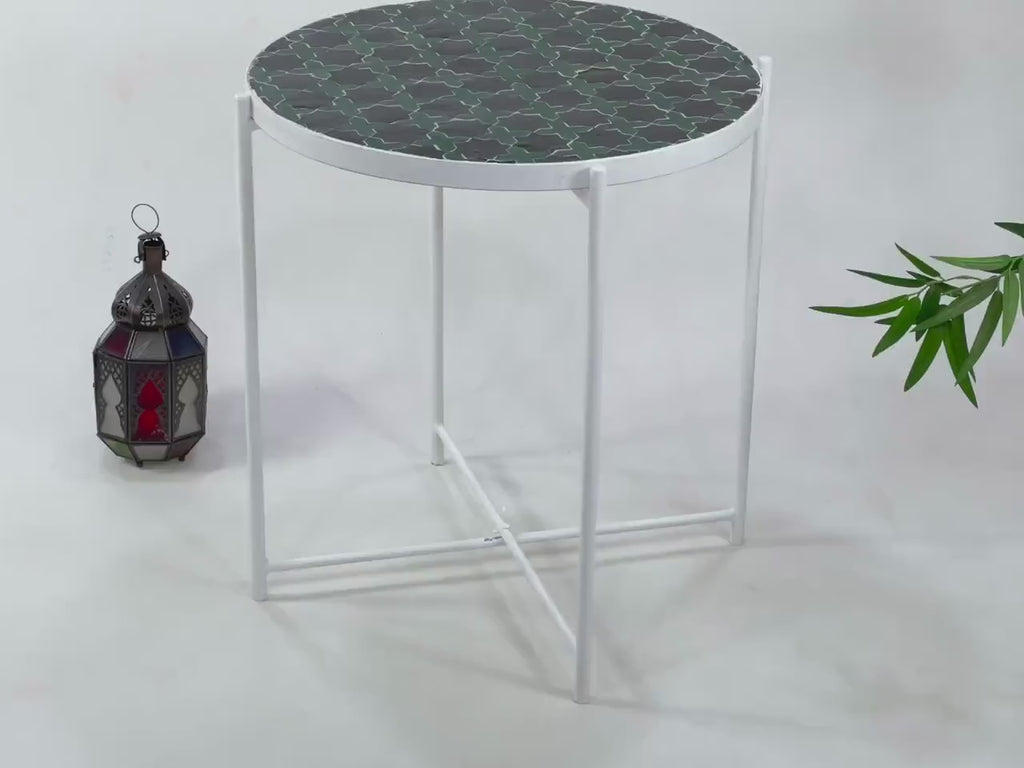 Tifawin - Green Mosaic Table, Handmade Moroccan Zellige Garden Table