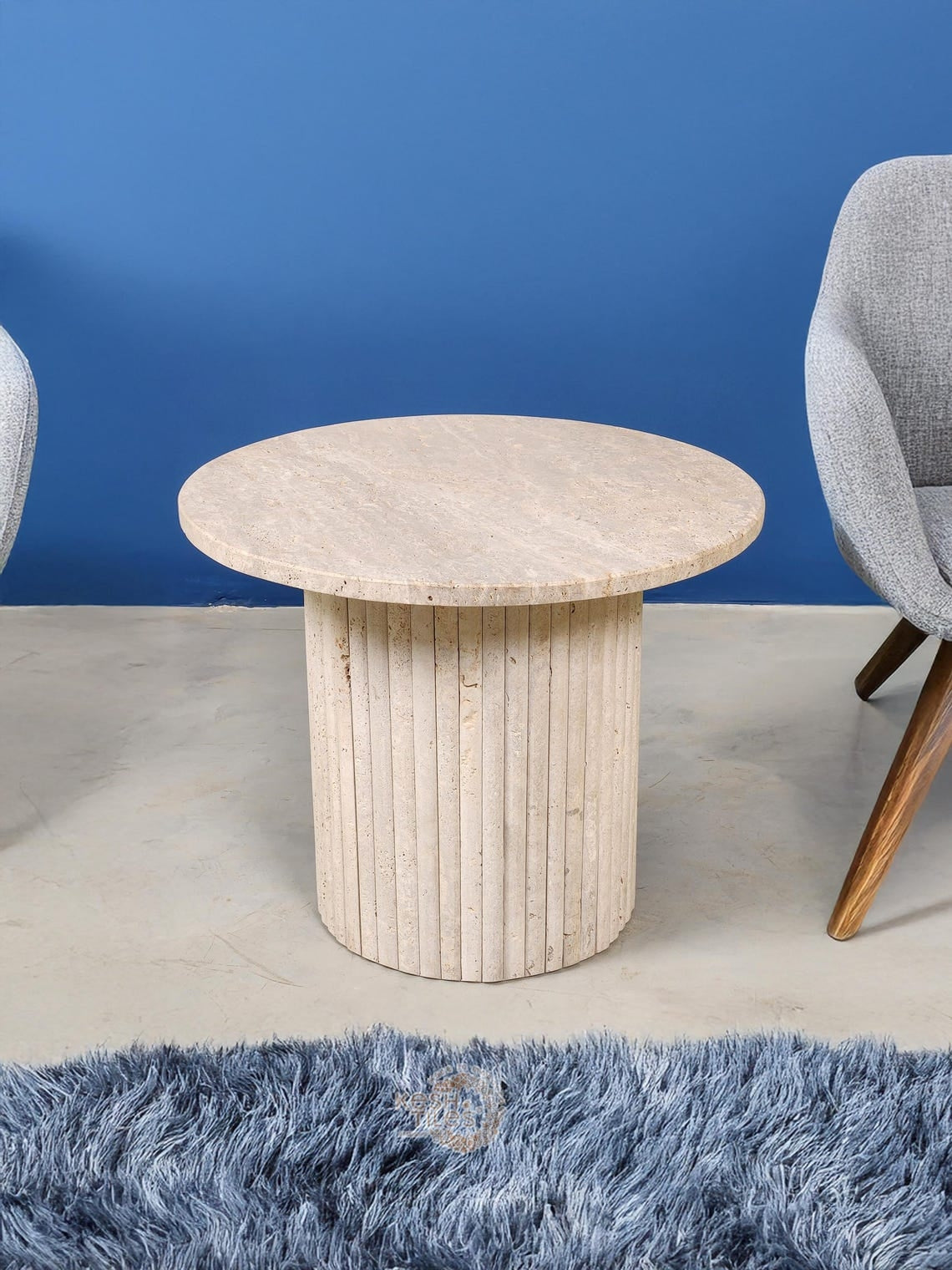 Ramas - Travertine Coffee Table, Handmade Beige Natural Stone Table