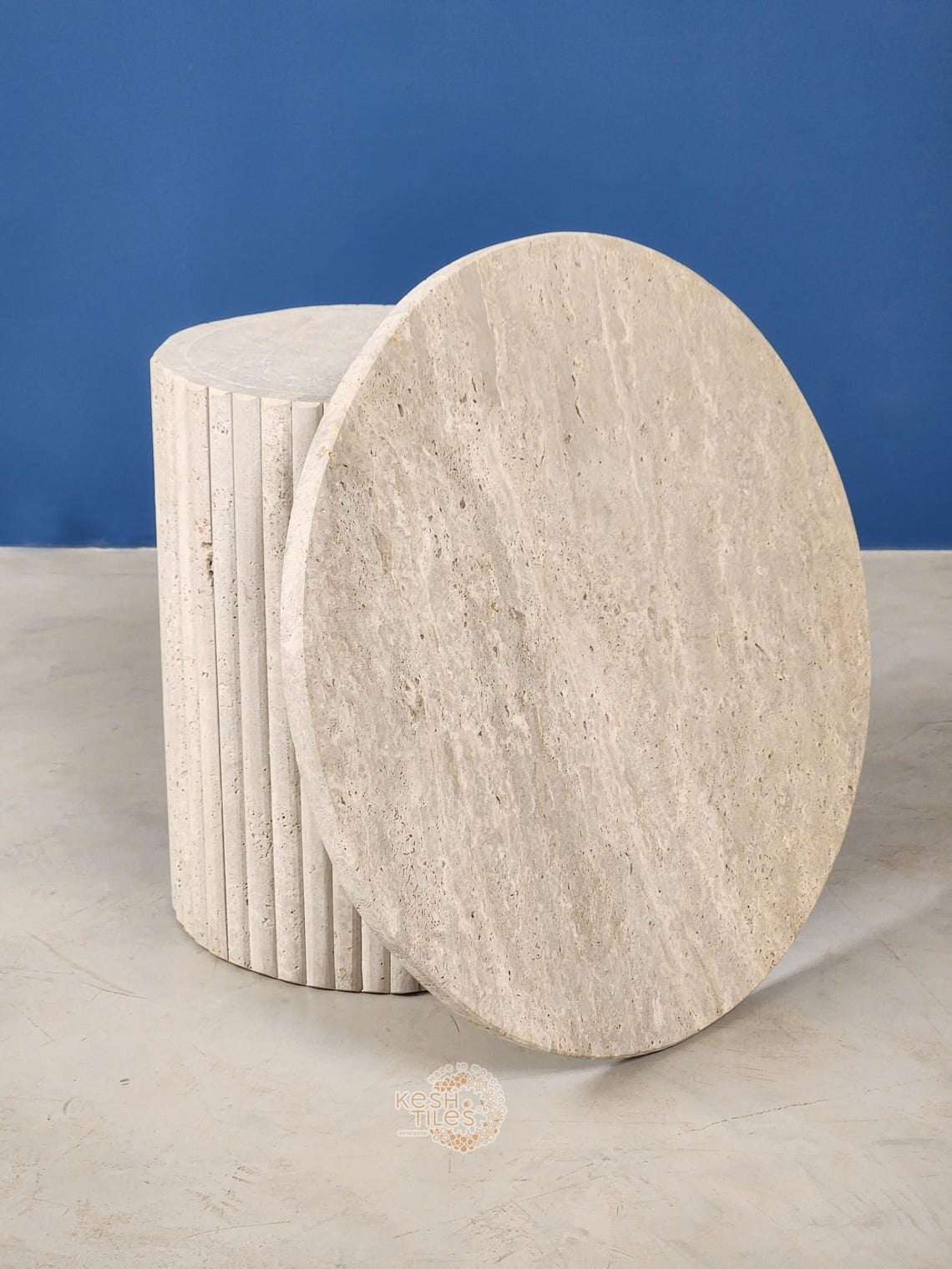 Ramas - Travertine Coffee Table, Handmade Beige Natural Stone Table