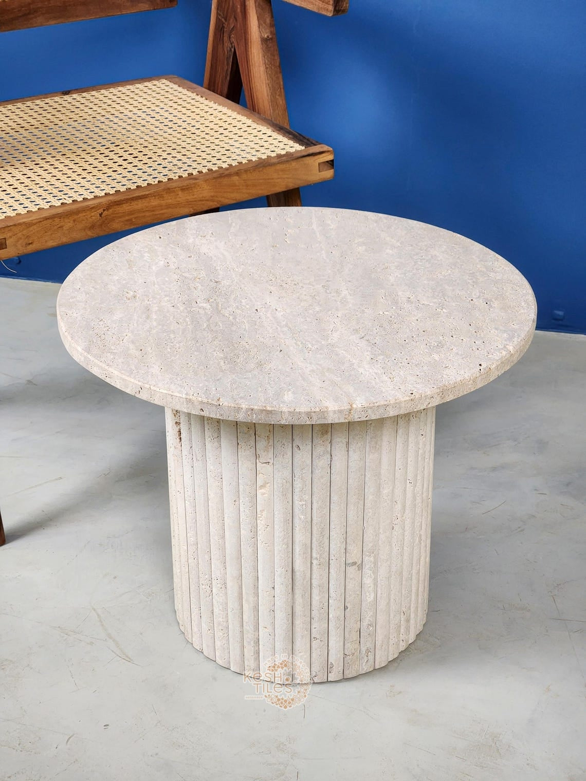 Ramas - Travertine Coffee Table, Handmade Beige Natural Stone Table