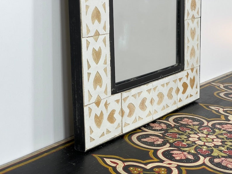 Randa - Beige Mosaic Mirror, Handmade Moroccan Zellige Wall Mirror