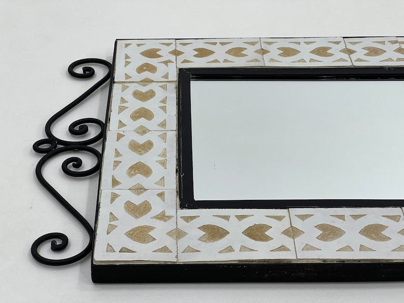 Randa - Beige Mosaic Mirror 16x24, Rectangular Handmade Moroccan Zellige