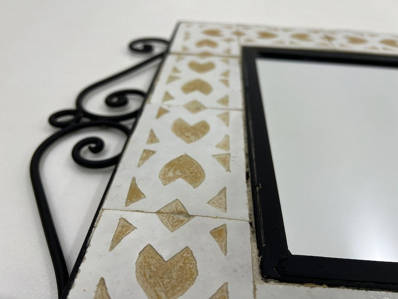 Randa - Beige Mosaic Mirror, Handmade Moroccan Zellige Wall Mirror