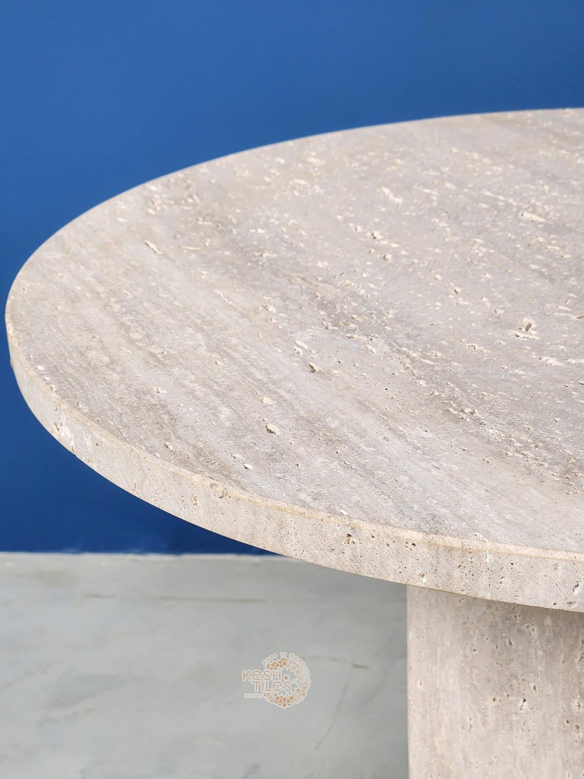 Rawya - Round Travertine Coffee Table, Handmade Natural Stone Table