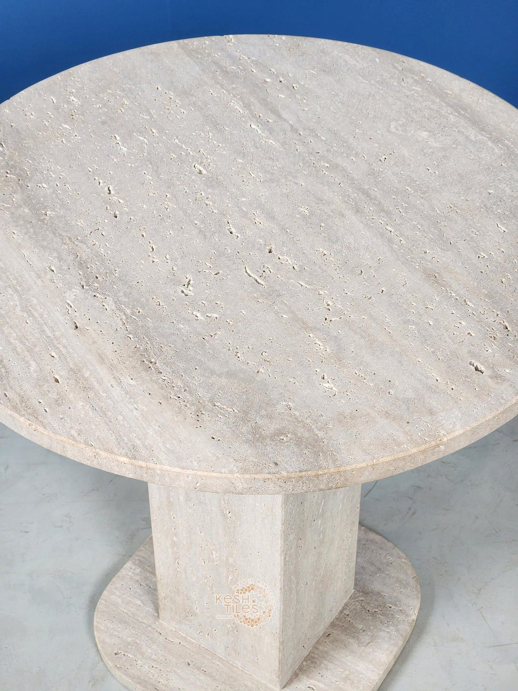 Rawya - Round Travertine Coffee Table, Handmade Natural Stone Table