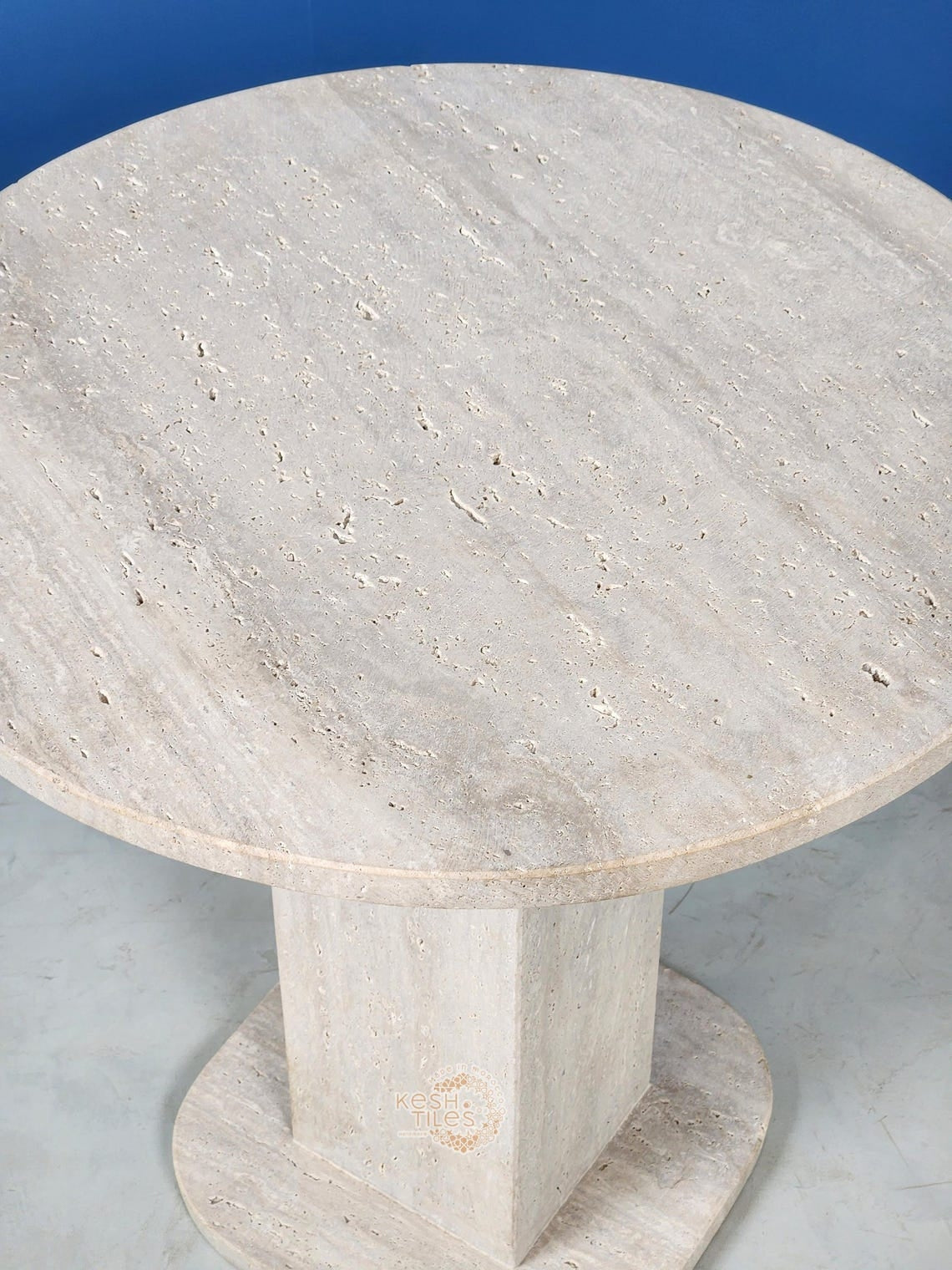 Rawya - Round Travertine Coffee Table, Handmade Natural Stone Table