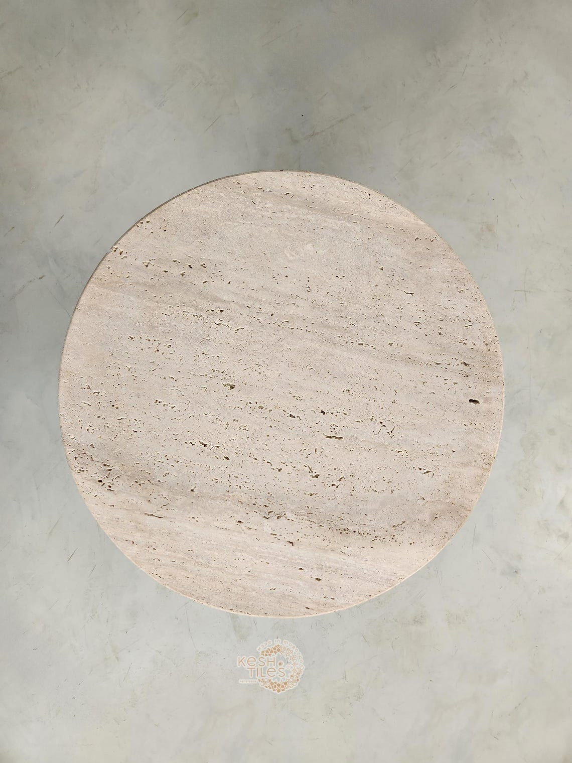 Rawya - Round Travertine Coffee Table, Handmade Natural Stone Table