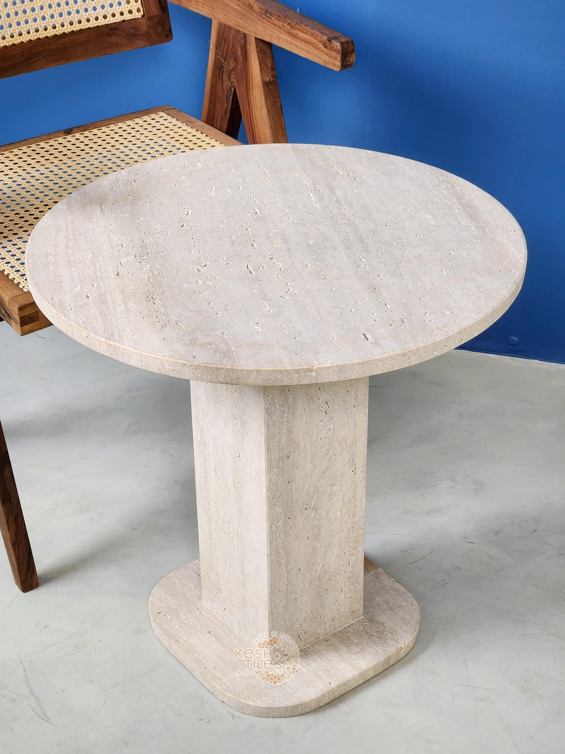Rawya - Round Travertine Coffee Table, Handmade Natural Stone Table