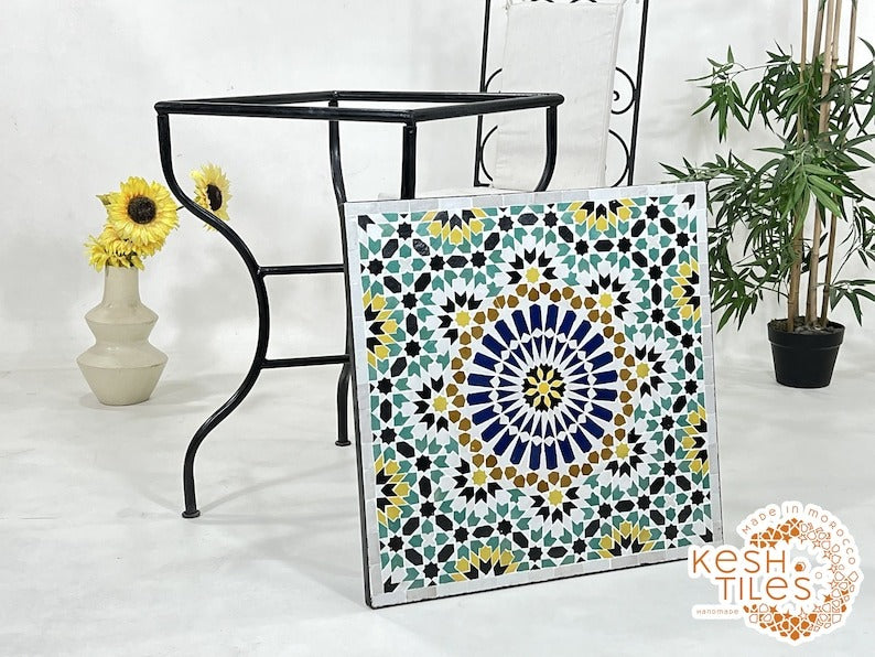 Chams - Rectangular Mosaic Table, Handmade 24K Moroccan Zellige Design