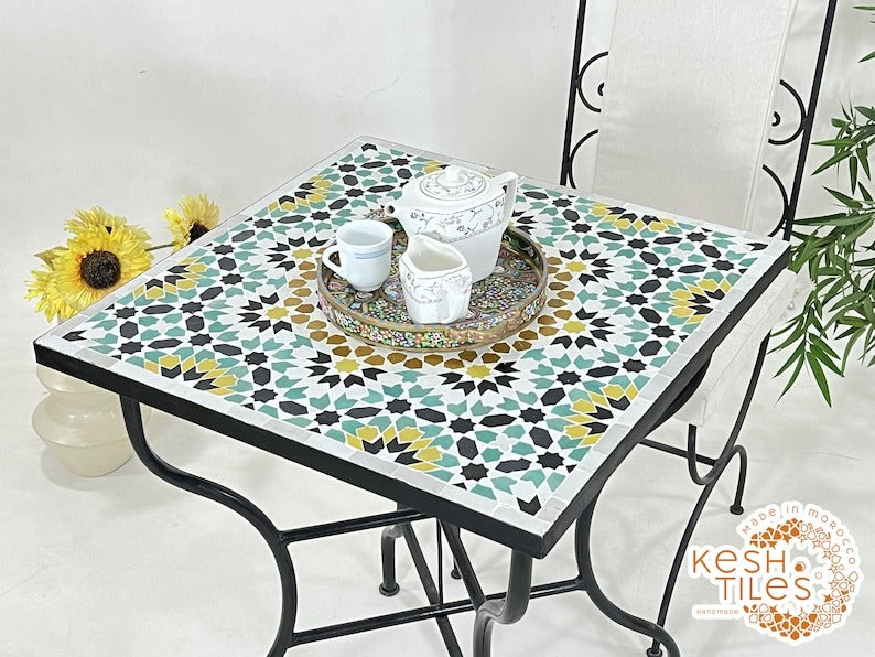 Chams - Rectangular Mosaic Table, Handmade 24K Moroccan Zellige Design