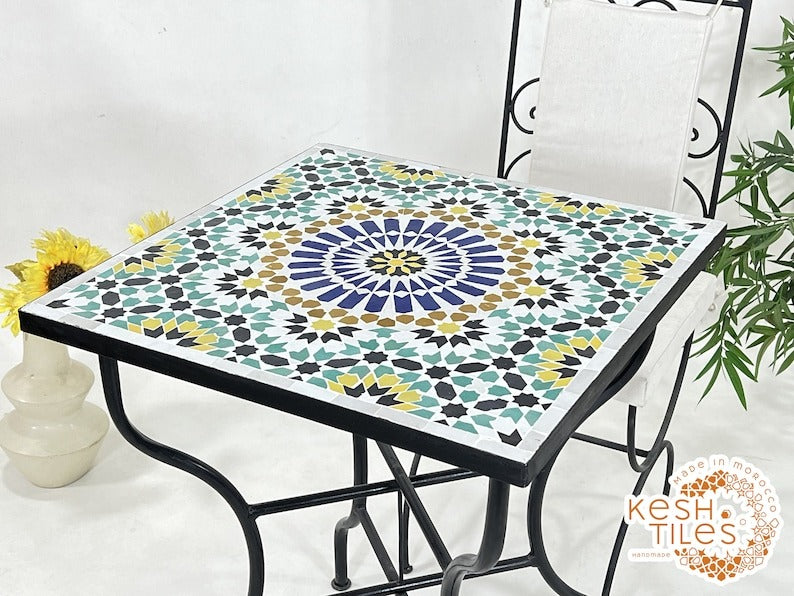 Chams - Rectangular Mosaic Table, Handmade 24K Moroccan Zellige Design