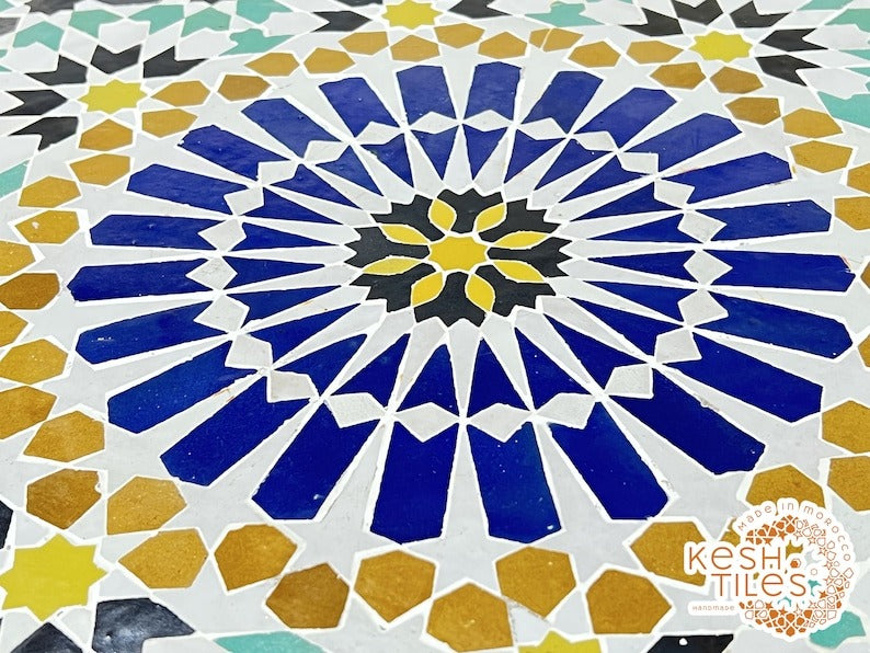 Chams - Rectangular Mosaic Table, Handmade 24K Moroccan Zellige Design