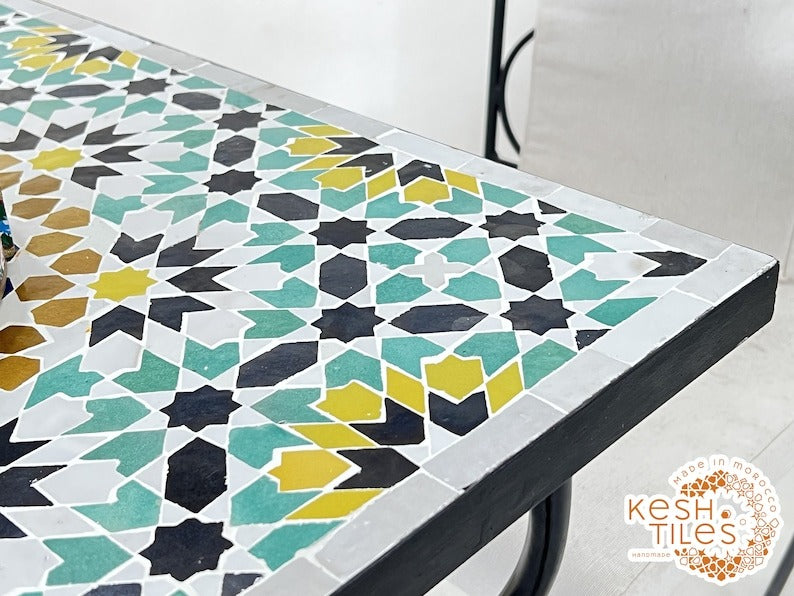 Chams - Rectangular Mosaic Table, Handmade 24K Moroccan Zellige Design