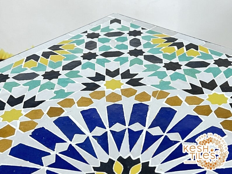 Chams - Rectangular Mosaic Table, Handmade 24K Moroccan Zellige Design