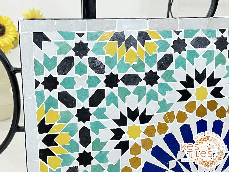 Chams - Rectangular Mosaic Table, Handmade 24K Moroccan Zellige Design