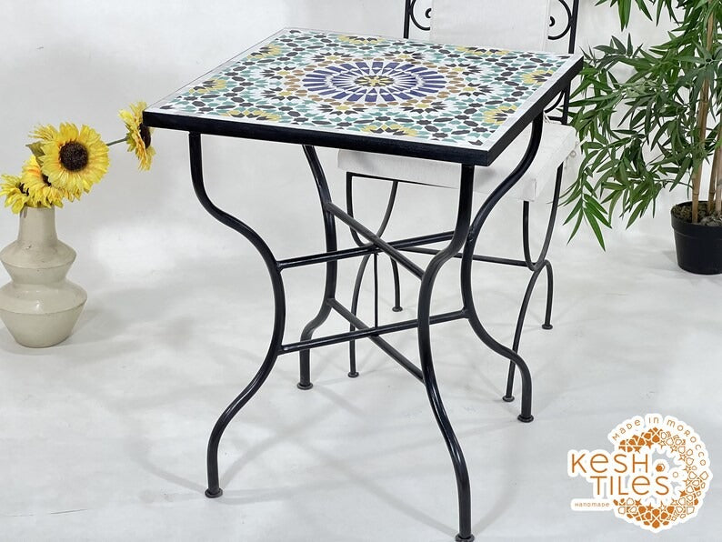 Chams - Rectangular Mosaic Table, Handmade 24K Moroccan Zellige Design