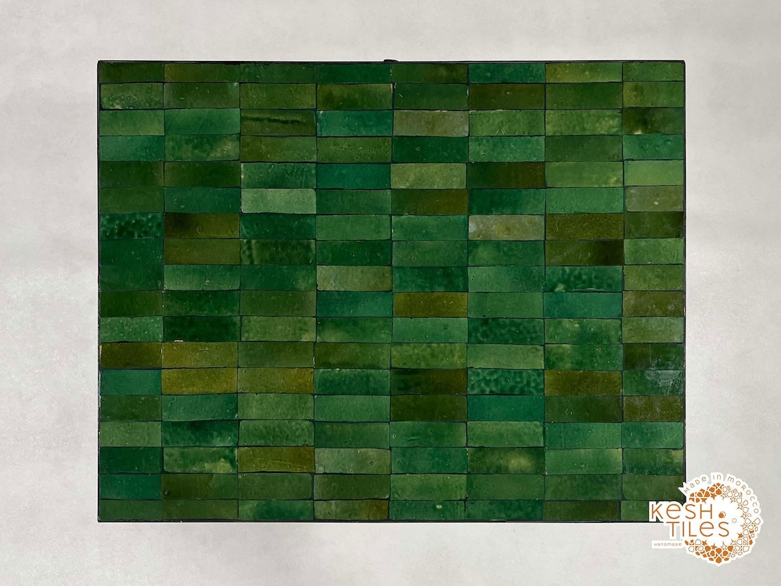 Nafas - Rectangular Mosaic Table, Green Handmade Moroccan Zellige