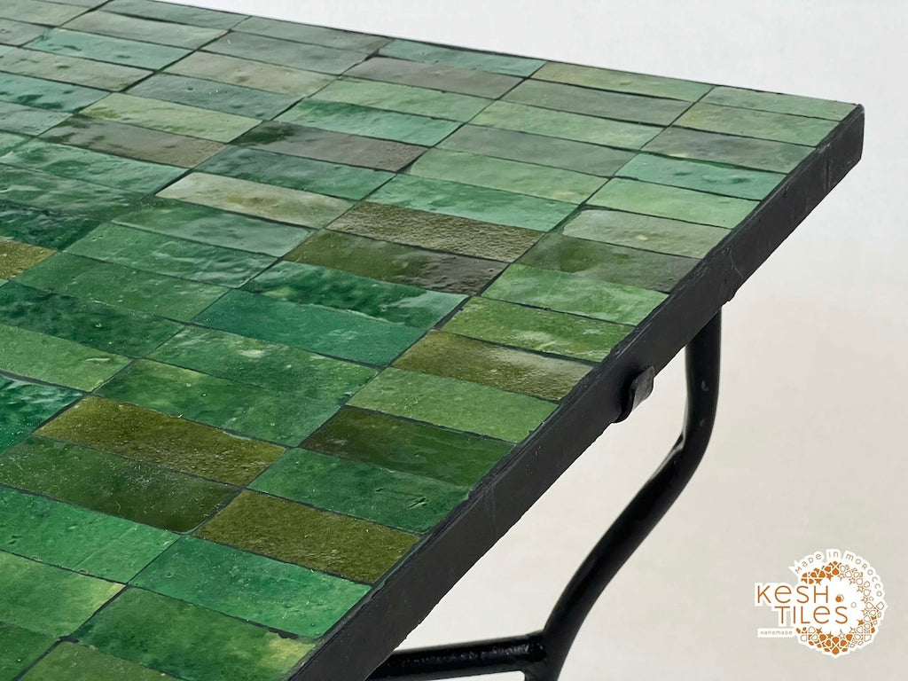 Nafas - Rectangular Mosaic Table, Green Handmade Moroccan Zellige