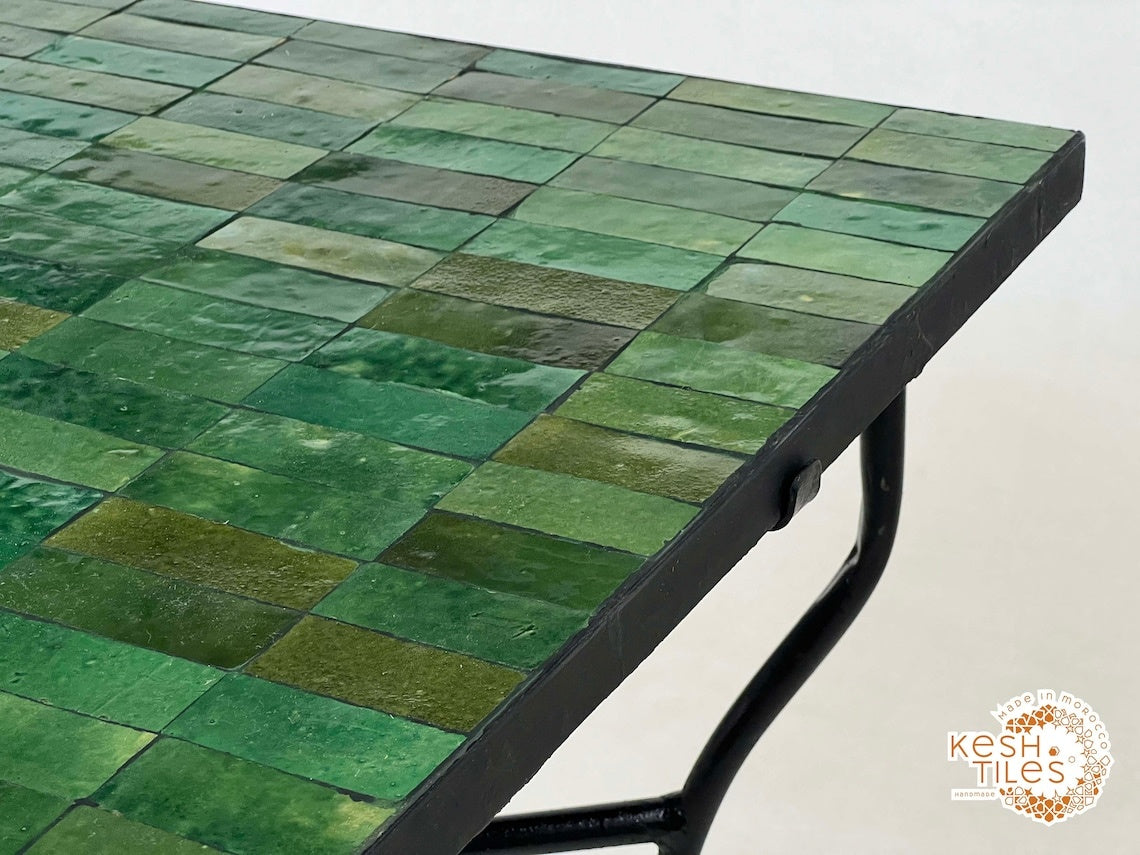 Nafas - Rectangular Mosaic Table, Green Handmade Moroccan Zellige