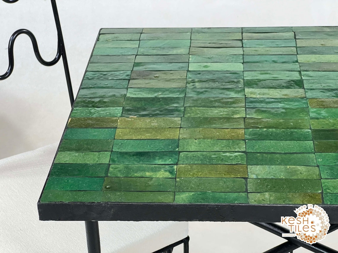 Nafas - Rectangular Mosaic Table, Green Handmade Moroccan Zellige