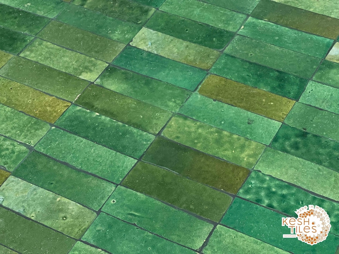 Nafas - Rectangular Mosaic Table, Green Handmade Moroccan Zellige