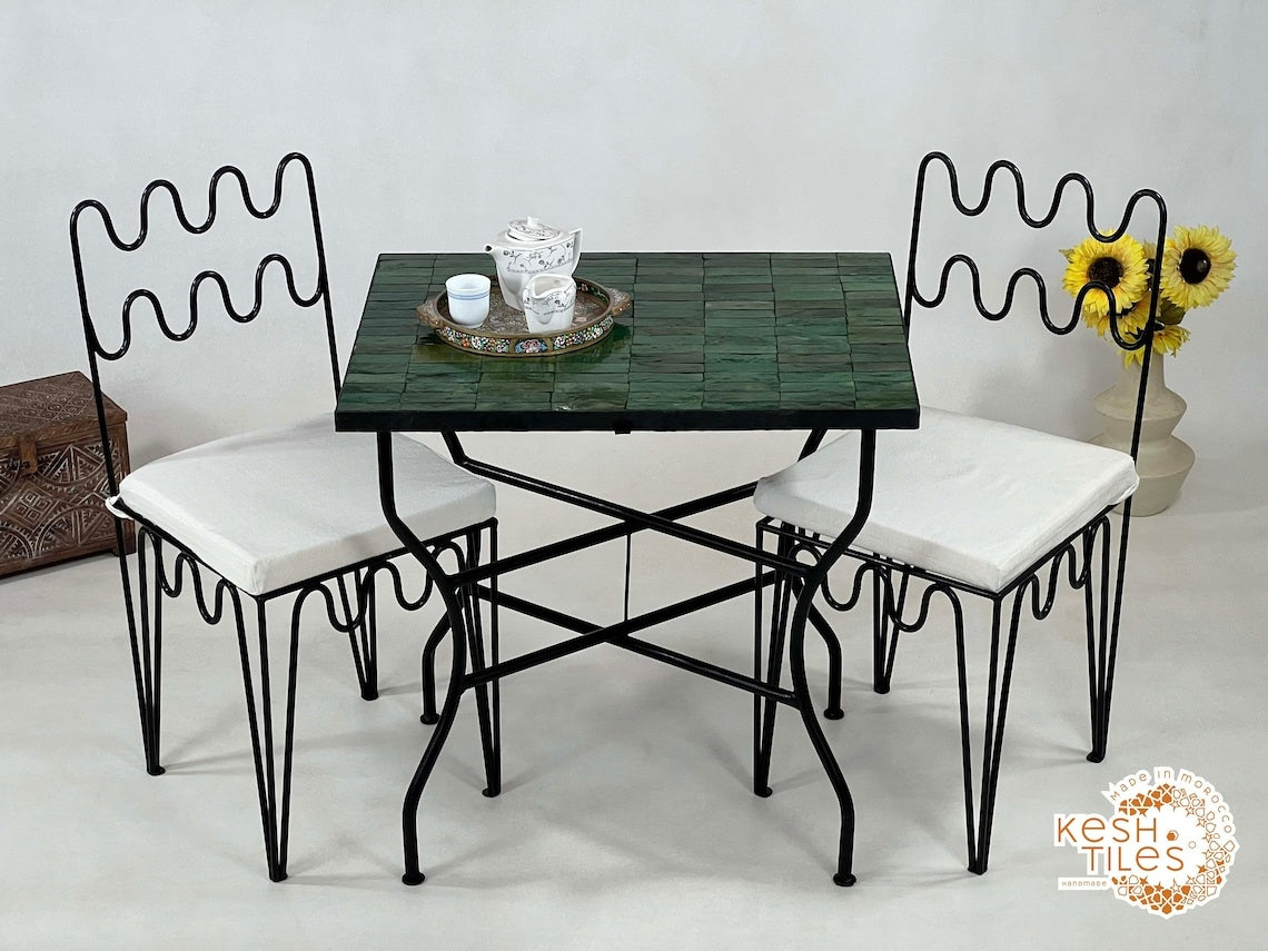 Nafas - Rectangular Mosaic Table, Green Handmade Moroccan Zellige