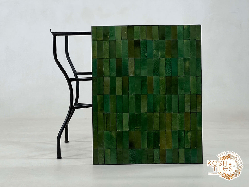 Nafas - Rectangular Mosaic Table, Green Handmade Moroccan Zellige