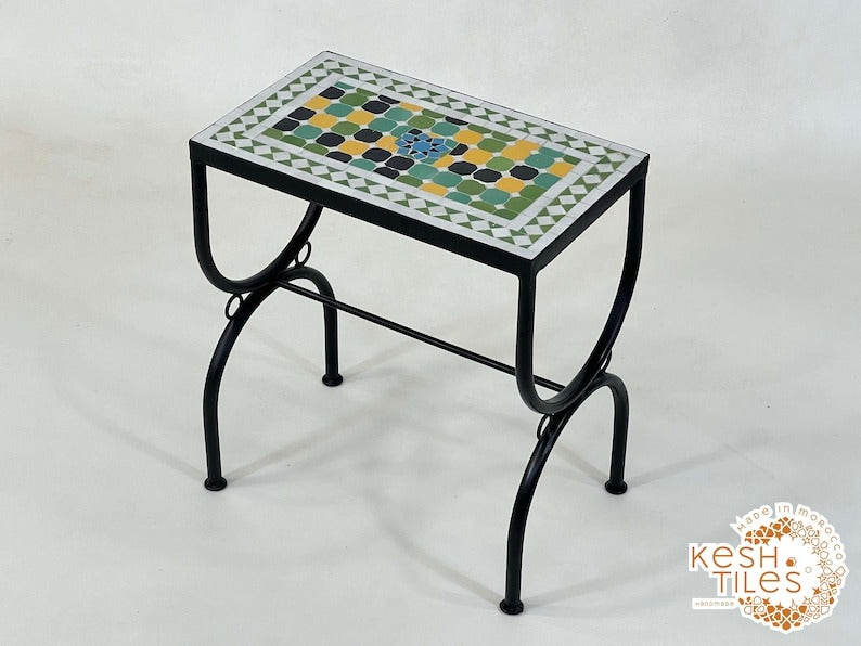 Yanis - Rectangular Mosaic Table, Handmade Moroccan Zellige Tile Table