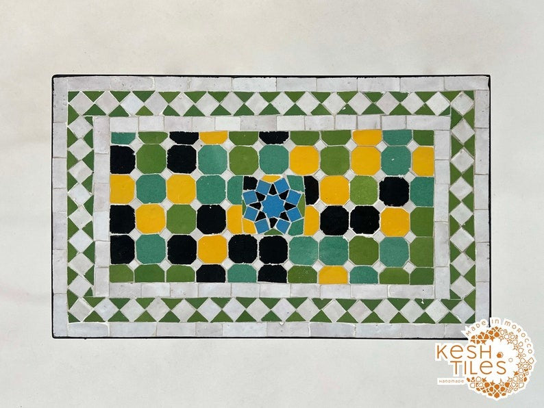 Yanis - Rectangular Mosaic Table, Handmade Moroccan Zellige Tile Table
