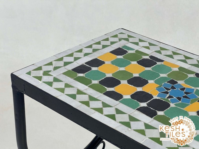 Yanis - Rectangular Mosaic Table, Handmade Moroccan Zellige Tile Table