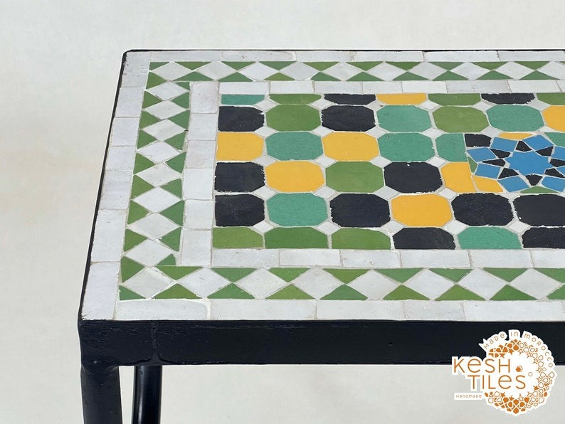 Yanis - Rectangular Mosaic Table, Handmade Moroccan Zellige Tile Table