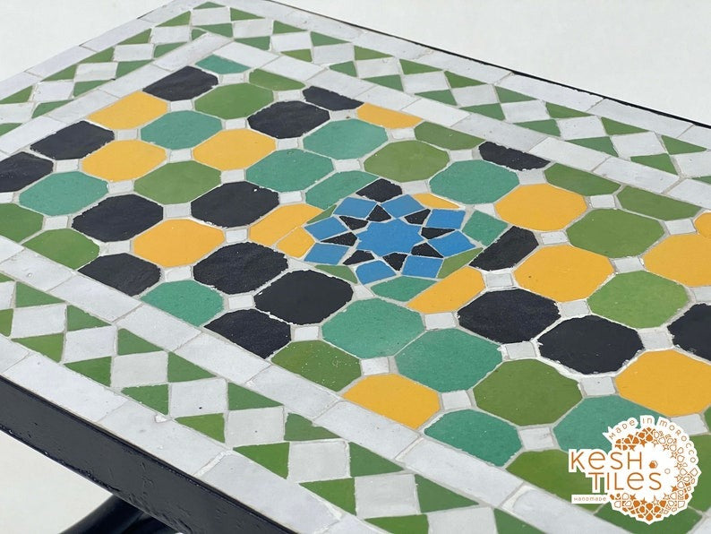 Yanis - Rectangular Mosaic Table, Handmade Moroccan Zellige Tile Table