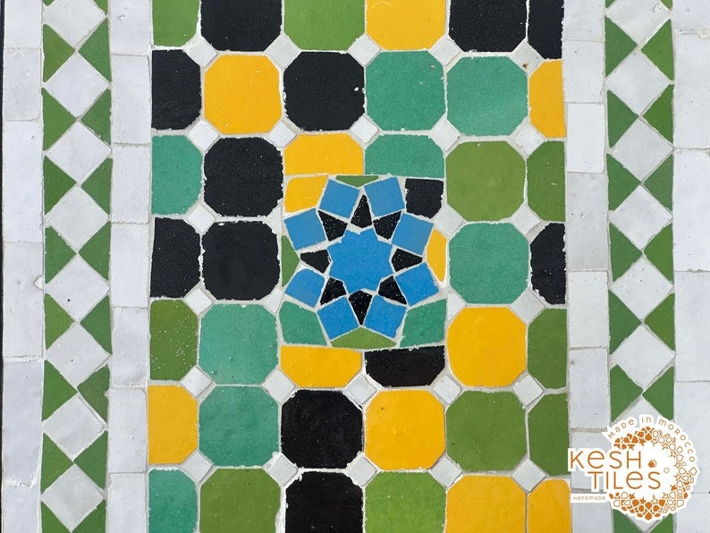 Yanis - Rectangular Mosaic Table, Handmade Moroccan Zellige Tile Table