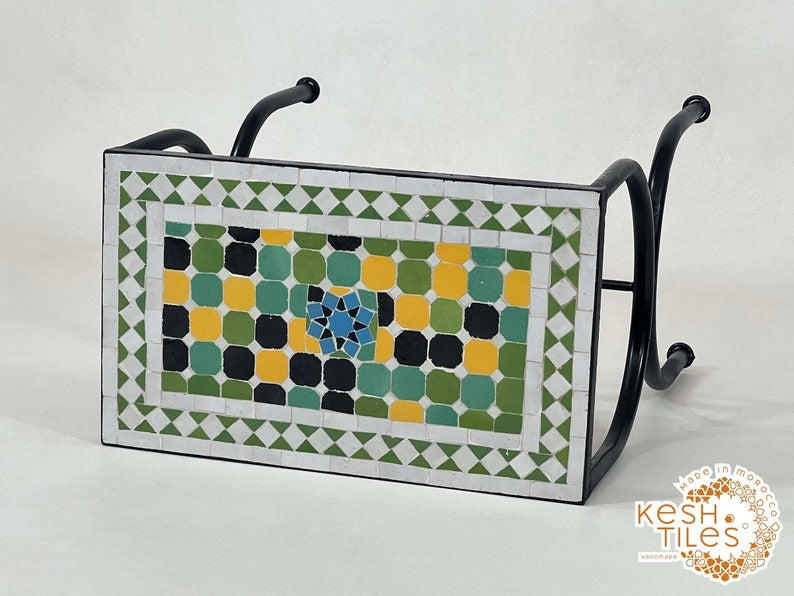Yanis - Rectangular Mosaic Table, Handmade Moroccan Zellige Tile Table
