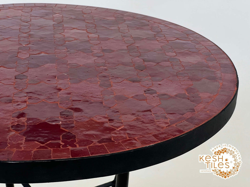 Aghilas - Red Mosaic Table, Handmade Moroccan Cherry Tile Patio Table