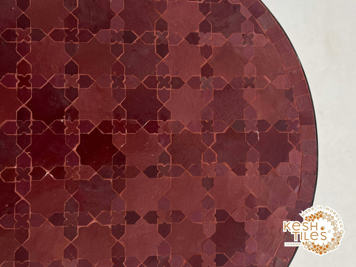 Aghilas - Red Mosaic Table, Handmade Moroccan Cherry Tile Patio Table