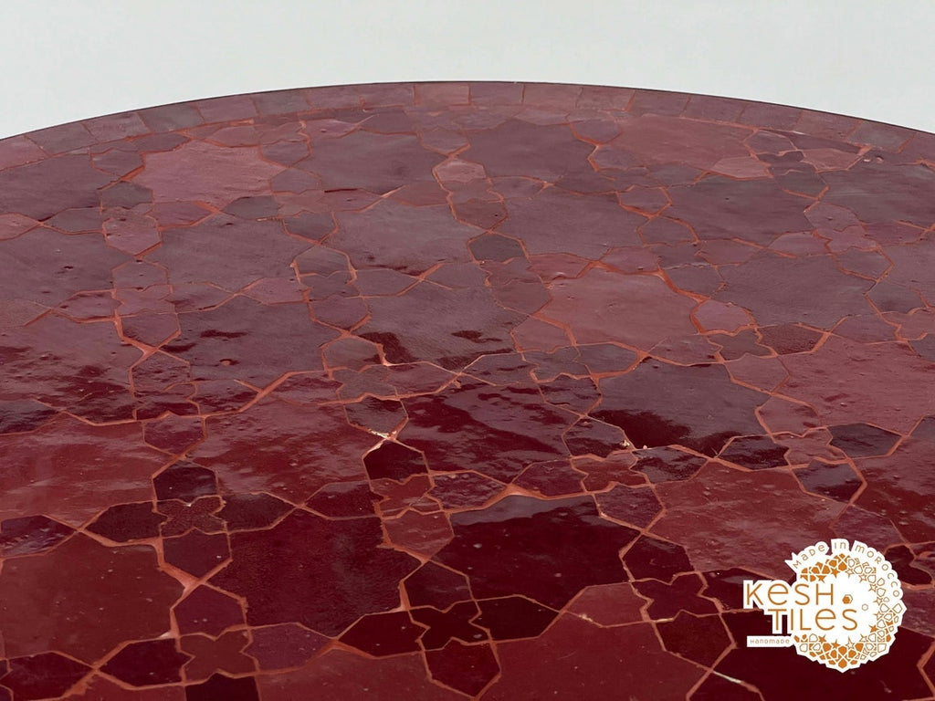 Aghilas - Red Mosaic Table, Handmade Moroccan Cherry Tile Patio Table
