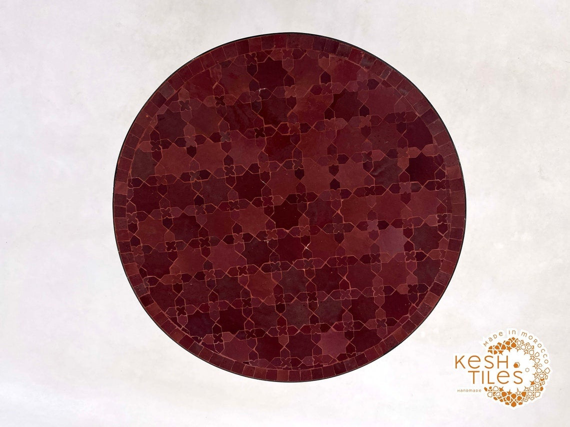 Aghilas - Red Mosaic Table, Handmade Moroccan Cherry Tile Patio Table