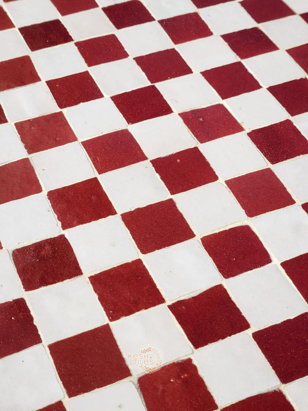 Sahra - Round Mosaic Coffee Table, Burgundy and White Moroccan Tile