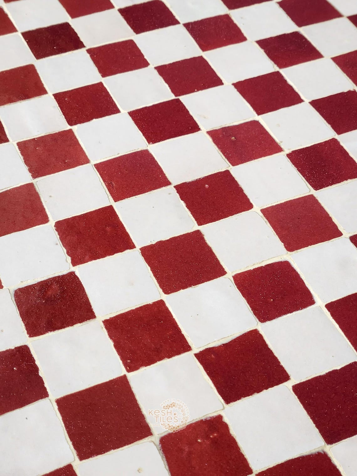 Sahra - Round Mosaic Coffee Table, Burgundy and White Moroccan Tile