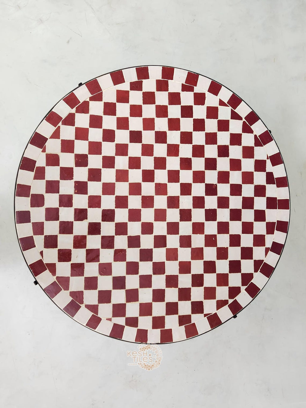 Sahra - Round Mosaic Coffee Table, Burgundy and White Moroccan Tile