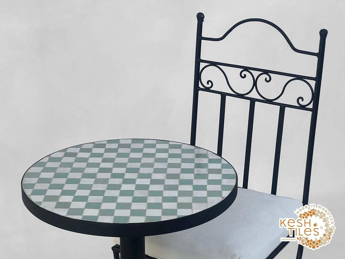 Khala - Round Mosaic Coffee Table, Cascade Handmade Moroccan Tile