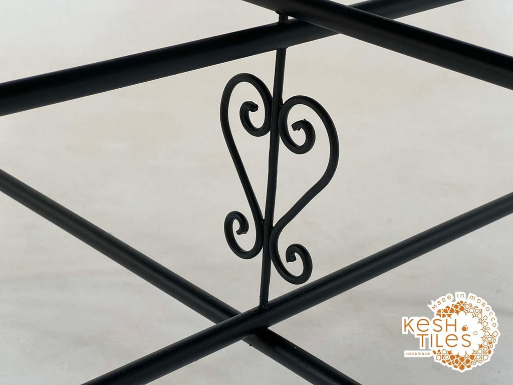 Baraka - Round Mosaic Table, Dark Brown and Mustard Yellow Moroccan Tile