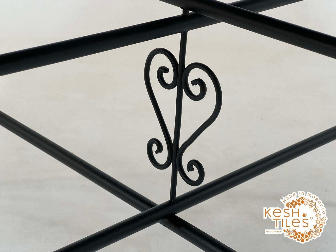 Baraka - Round Mosaic Table, Dark Brown and Mustard Yellow Moroccan Tile